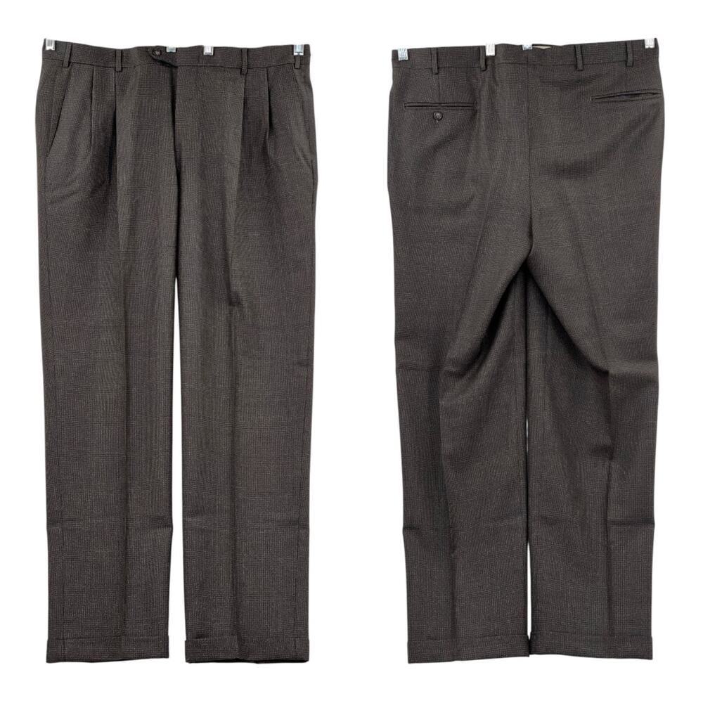 AMERICAN VINTAGE Berle Size 36R Men's Gray Plaid Pleat Front Dress Pants Trouser